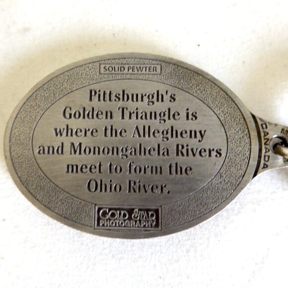 VINTAGE NEW SOLID PEWTER EMBOSSED PITTSBURGH PENNSYLVANIA KEYCHAIN KEY RING - Picture 4 of 8